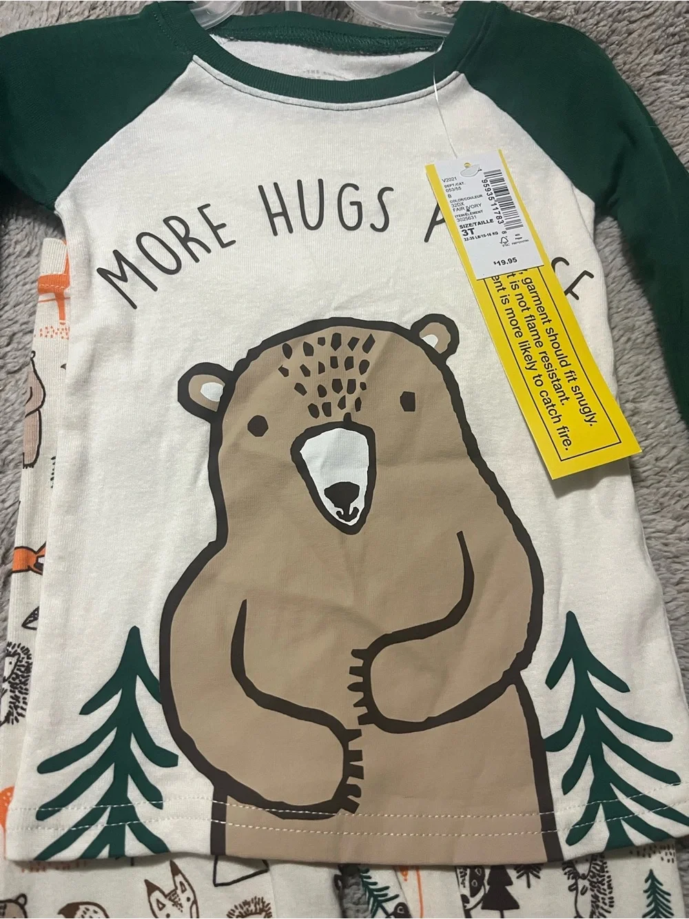 The Children's Place Green and Cream Bear Pajama Set